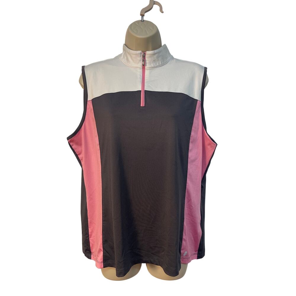 IZOD‎ Fitness XL Golf Top Sleeveless Quarter Zip Colorblock Pink Grey White